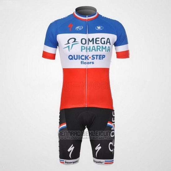 2012 Fahrradbekleidung Omega Pharma Quick Step Champion Frankreich Trikot Kurzarm und Tragerhose - zum Schließen ins Bild klicken